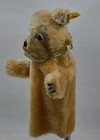Vintage Steiff  mopsy  Pug Dog Mohair Hand Puppet 1960s-70 s With Ear Tag   Bow