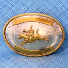 Rodeo Cowboy Bareback Rider Belt Buckle Western German Silver Trophy Vtg  nox697