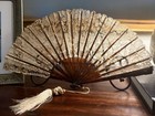 Antique Victorian Lace Hand Fan Genuine Tortoiseshell Sticks As-is Repair 1900