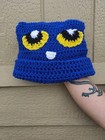 Handmade Crocheted Blue Cat Ear Beanie Hat With Yellow Eyes Pete The Cat Hat