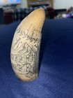 Vtg Sperm Whale Tooth Scrimshaw Replica Ship Romulus Dearest Rose