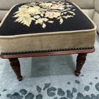 Antique French Footstool Walnut Victorian Needlepoint Ottoman Carved  14 5x11 5   