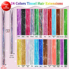 24 Colors Hair Tinsel Kit  48 Inch 8600 Strands Glitter Tinsel Hair Extensions H