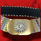 Vintage 80 s Fishscale Gold   Silver Disco Stretch Belt Runway Couture Hong Kong