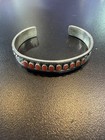 Sterling Silver Coral Cuff Bracelet Native American Style 
