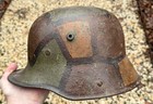 Stunning Ww1 German M16 Camo Helmet - Battle Damaged  Large Size 66