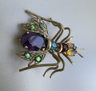 Antique Czecho Signed Jeweled Bug Brooch Pin 1920s Art Deco Filigree Multi-stone