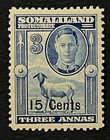 Travelstamps  1942 Somaliland Stamps Sc  118 Sg 107 - 15c On 3 Annas Kgvi Mogh