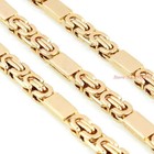 Men Women Gold Stainless Steel Byzantine Chain Necklace Bracelet Jewelry Set