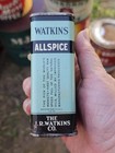 Vintage Watkins 3oz Tin Spice Can Allspice Teal Powder Blue Kitchen Antique 