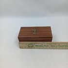 Vtg Wood Hinged Trinket Box W Brass Anchor Inlay 6 75  X 2 75  Brass Telescope 