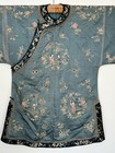 Antique 19th C  Chinese Silk Embroidery Forbidden Stitch Blue Ground Robe
