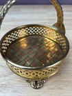 Vintage Brass   Copper Basketweave Footed Trinket Basket W  Handle By Penco Ind