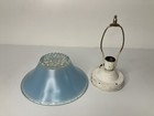 Vintage Art Deco Ceiling Light Fixture Blue Frosted clear Bubble Glass Shade