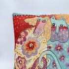 Laurel Burch Tapestry Cat Pillow 18x18 Colorful Cats Signed Tag