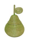 Seagrass Green Pear Shaped Woven Basket With Leaf Topped Lid Country Farmhouse