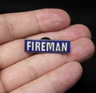 Vintage Firefighter Fireman Rectangle Silver Tone Metal Lapel Pin Badge