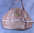 Vintage 80s Genuine Leather Camel Tan Oversized Crossbody Bag With Gold Details