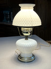 Vintage White Hobnail Milk Glass Lamp With Brass Trim Globe 