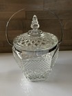 Vintage Anchor Hocking Wexford Pressed Glass Covered Ice Bucket W handle 