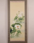 Japanese Hanging Scroll Hand Painted  white Lotus  Kakejiku By Ota Shuho