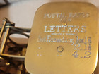 Antique 7   Brass Postal Scale On Wood Base   2 Oz  1 Oz  1 2 Oz 1 4 Oz  Weights