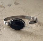 Vintage Native American Sterling 925   Onyx Adjustable Bracelet Signed
