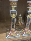 Superb Pair Of Versace Candlesticks By Rosenthal Germany Medusa Red  Blue  Gold