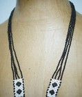 Antique Old Navajo Trade Glass Seed Bead Necklace Black White 