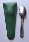 Vintage Girl Scouts Utensil Set W  Green Leather Belt Pouch Schrade Knife