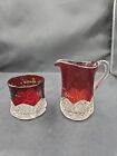 Antique Set Ruby Glass Cup And Creamer 1904 World s Fair St Louis Personalized