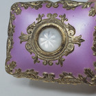 Vintage Victorian Style Jewelry Trinket Box Footed Metal Enamel Lavender Gold
