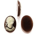 3 Vintage Japan Victorian Lady With Ponytail 40x30mm Oval Brown Resin Cameos 182