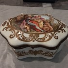 Antique Jewerly Box Hand Painted French France Porcelain Dresser Hinged Box