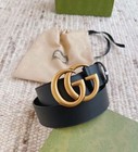 Gucci Belt Golden Buckle Black Leather Belt Size 100