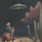 Cowboy Ufo Western Wall Art  Retro Sci-fi Alien Uap Cactus Flower Horse Poster 
