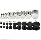 Black silver Mens Barbell Punk Gothic Stainless Steel Ear Studs Earrings 3-14mm