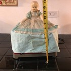 Vintage White 1930-1950 Folk Art Doll Toaster  Bowl Cover Teal Cream Check Rare