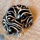Italy Vintage Handcrafted Black White Striped Ceramic Cat Kitten Figurine T k c