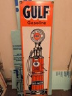Large Vintage Gulf Dealer Motor Oil Porcelain Gasoline Station Pump Sign 40 