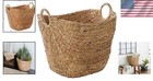Handmade Woven Seagrass Storage Basket - Large Brown Organizer With Ring Handles