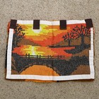 Vintage Yarn Latch Hook Sunset Bridge Trees Rug Wall Hanging Art Orange Black