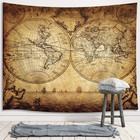 Vintage Antique World Map Tapestry  Retro Double Hemisphere Nautical Map Wall Ha