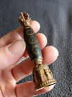 Tibetan Rare Agate Pre 1800s Handcarved 5 Eye Dzi Bead Bronze Meditation Bell