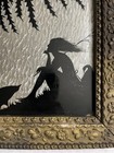 Vtg Reverse Painted Silhouette Foil Art Deco Lady With Geese Ornate Frame