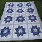 Vintage Pieced Handmade 8-point Star Quilt Blue   White 80  X 96  Medium Weight 