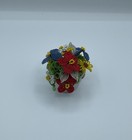 Vintage French Glass Seed Beaded Multicolor Flowers In Porcelain Basket Chain