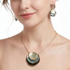 Women s Green Pendant Necklace   Earrings Set Round Alloy Jewelry Gift For Her