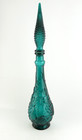 Vtg Empoli Italy Genie Bottle Decanter W Stopper Teal Blue Embossed Fruit - 19 t