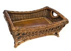 Vintage Footed Rattan Wicker Basket Tray Handles Wooden Base 17    X 13   